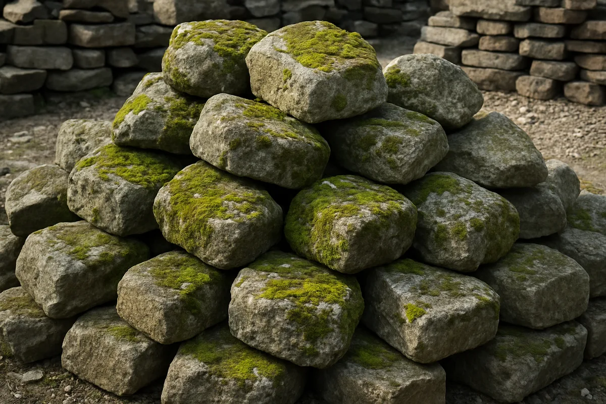Pile of moss rock builder stones