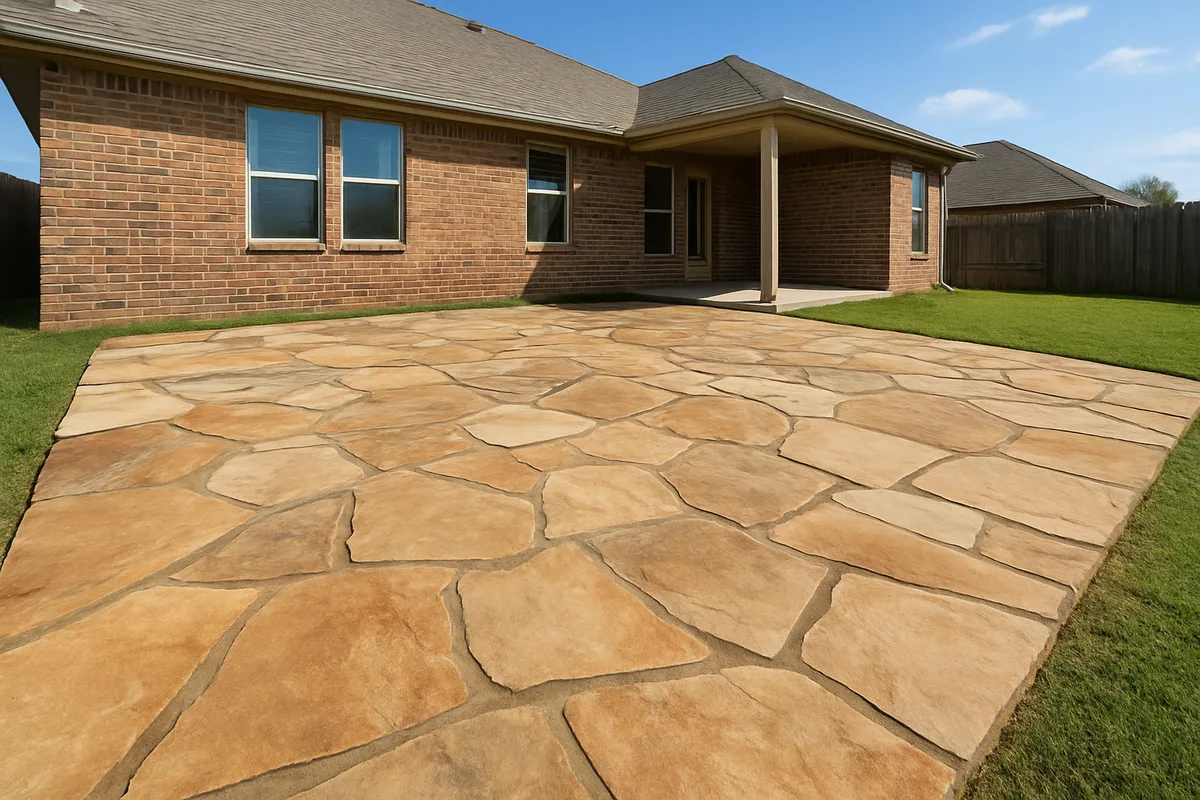 Backyard patio built with Oklahoma flagstone slabs