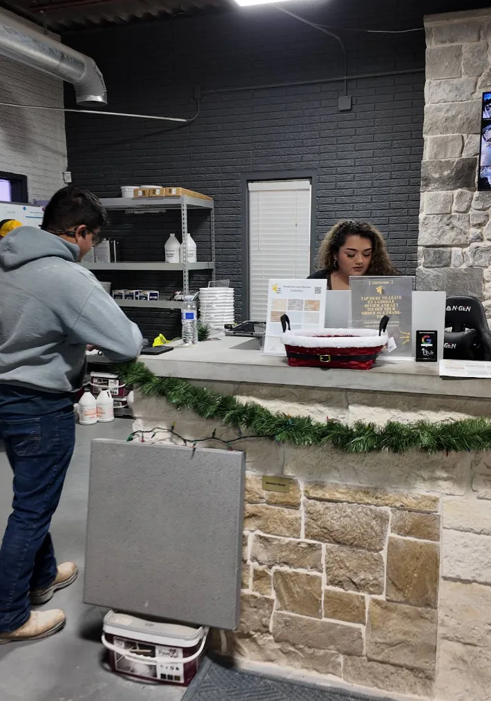 The front counter inside the King Stone Supply office